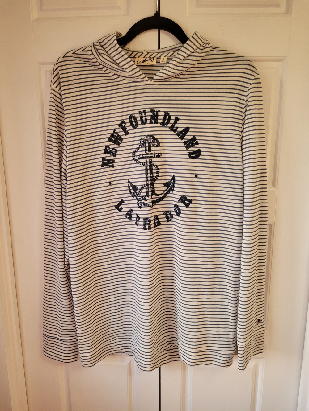 Landway Newfoundland Labrador Striped Anchor Graphic Hoodie - Small - Fit Bigger